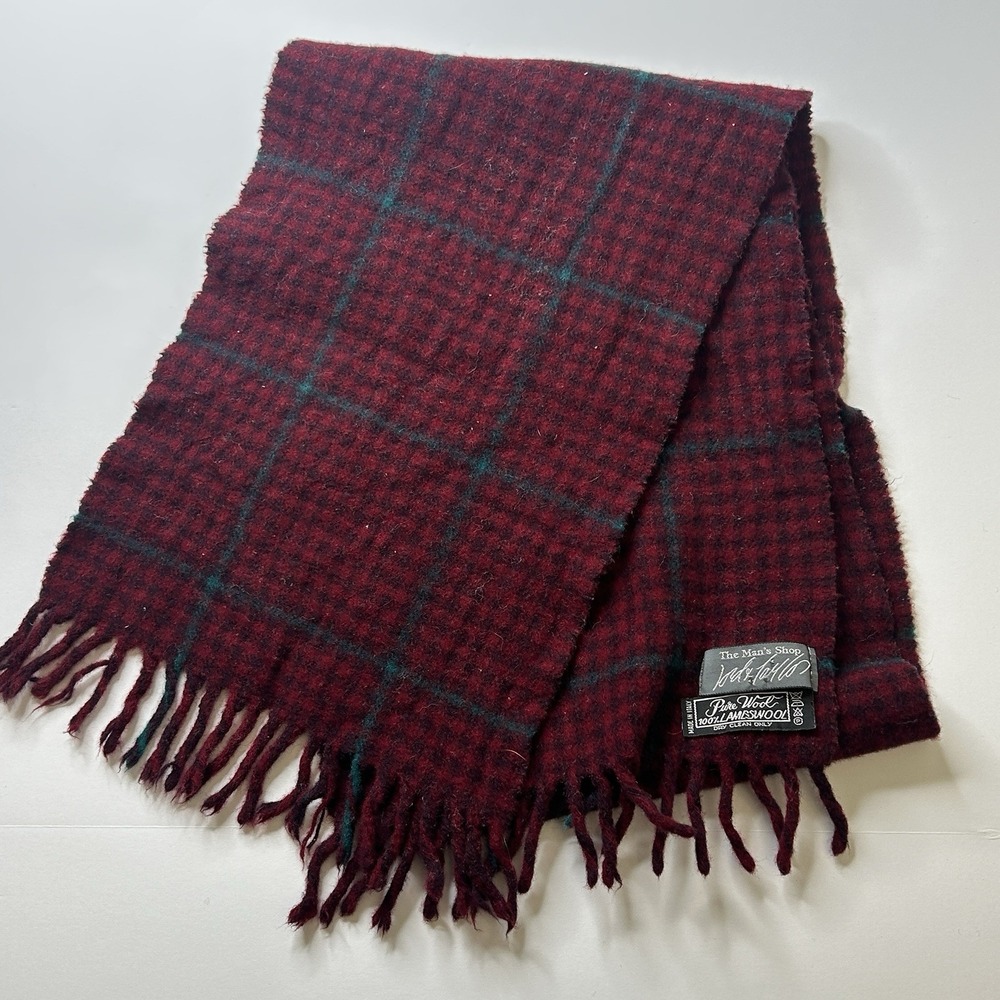 Vintage The Man's Shop Lord & Taylor Plaid 100% Lambs Wool Scarf Multicolor 70s